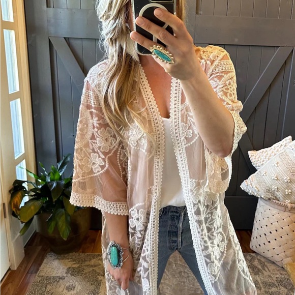 New Bohemian Embroidered Kimono Cardigan Cover-Up Top Jacket - Picture 8 of 11